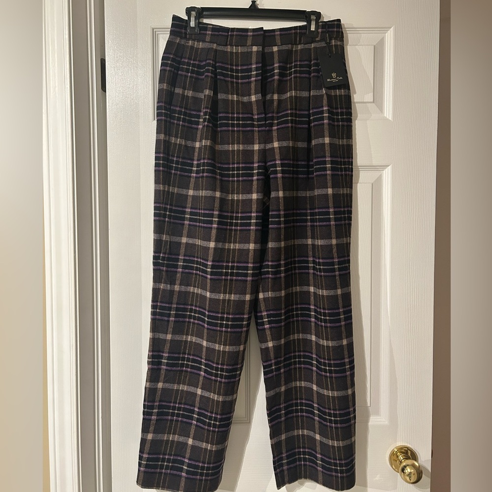 BNWT Massimo Dutti Plaid Wool-Blend Trousers